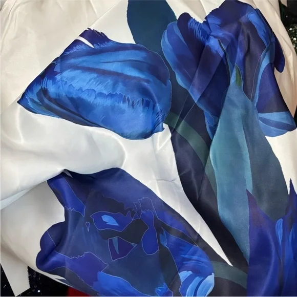 NWT Mac Duggal 21075 Strapless White Blue Floral A-Line Dress Size 14 - Picture 3 of 8